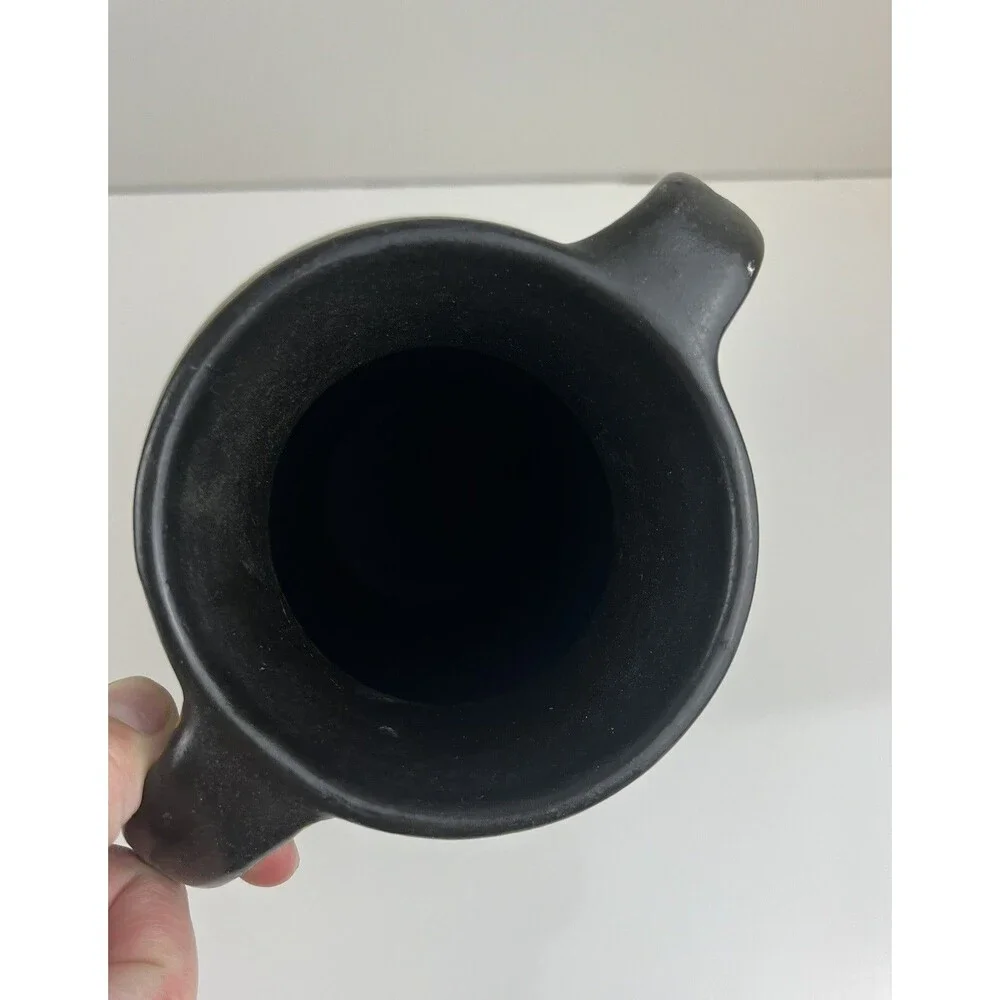 Vintage Double Handled Black Pottery Vase Made In Germany Handpainted Vase